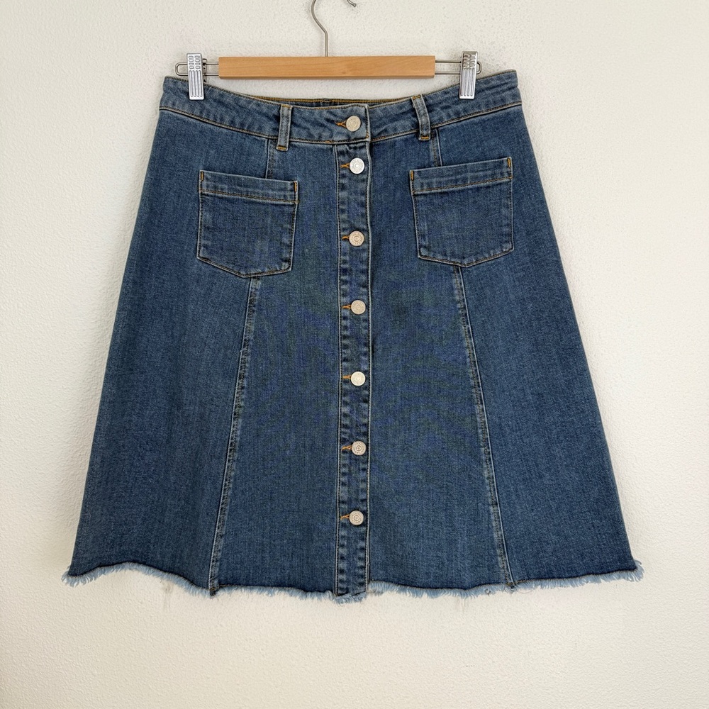 Ganni Button Front Blue Denim A-Line Skirt with Button Detail 42 10/12